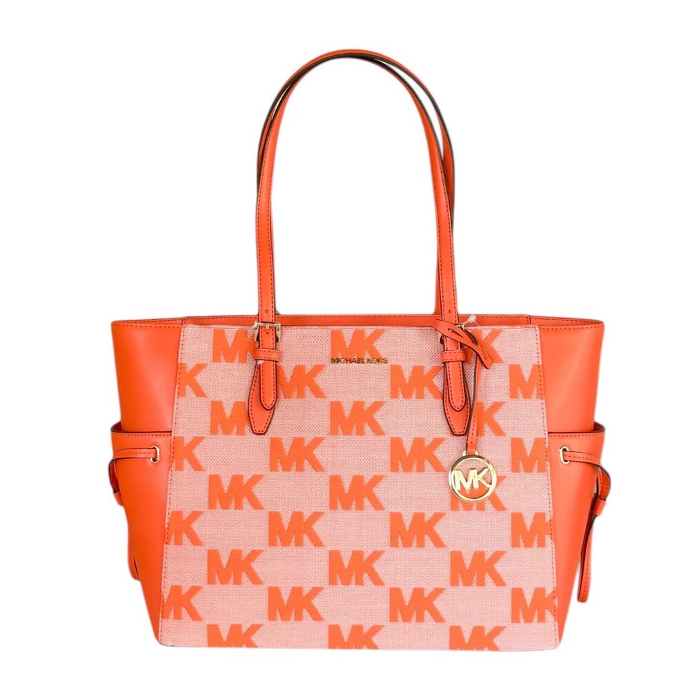 Michael Kors Gilly LG Drawstring Travel Shoulder Tote Bag MK Graphic Logo Poppy